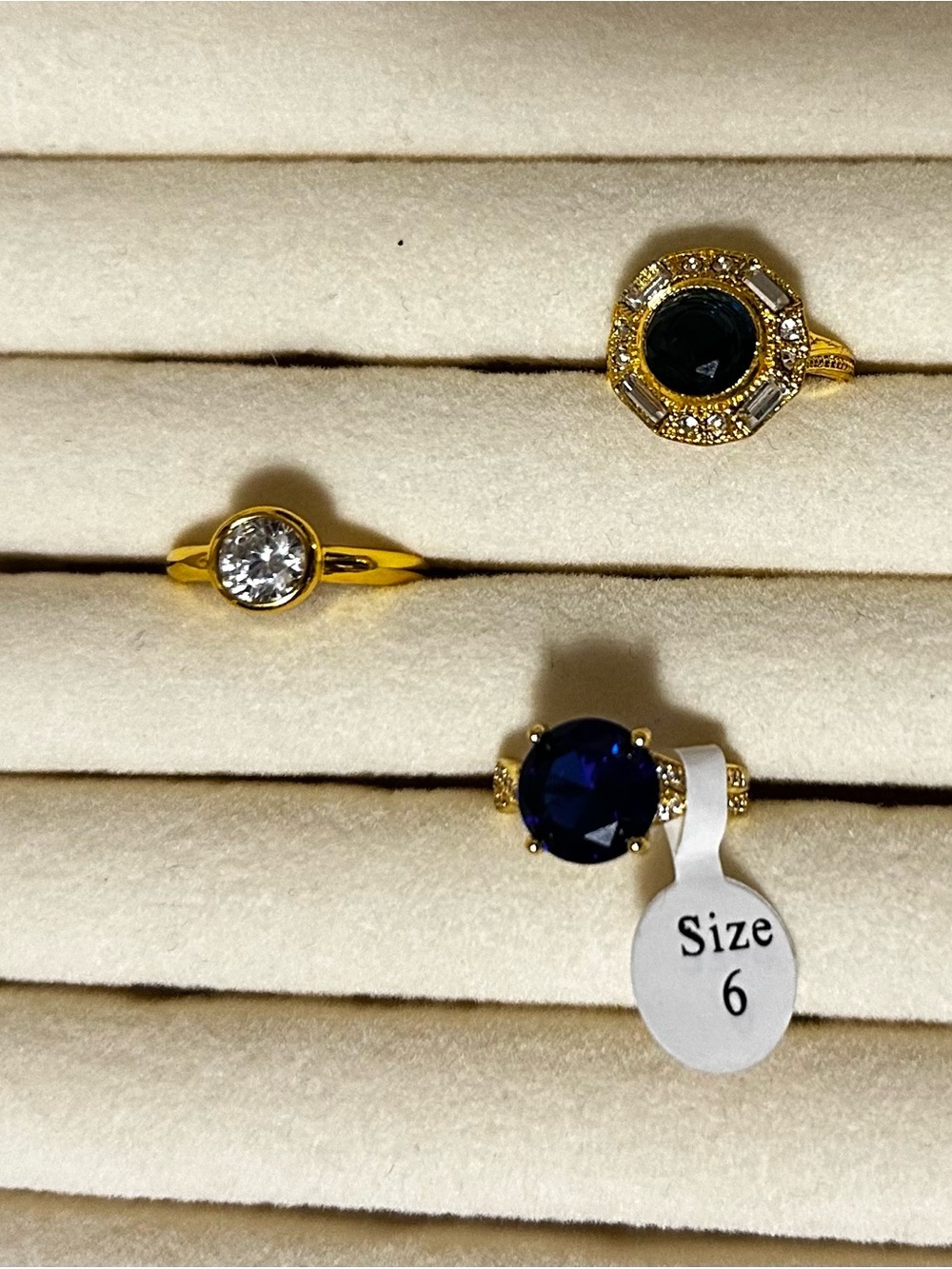 Gold-Plated Ring with Blue Gemstone and Accents - Size 6 - Picture 2 of 10